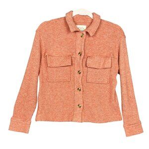 Thread & Supply Waffle Knit Shacket Button Down Shirt Jacket XS Orange Cropped